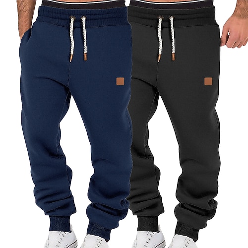 Mehrfachpackungen 2St Herren Marineblau Schwarz Jogginghose Hose Kordelzug Elastischer Bund Einfach Urlaub Alltagskleidung Polyester Frühling Image