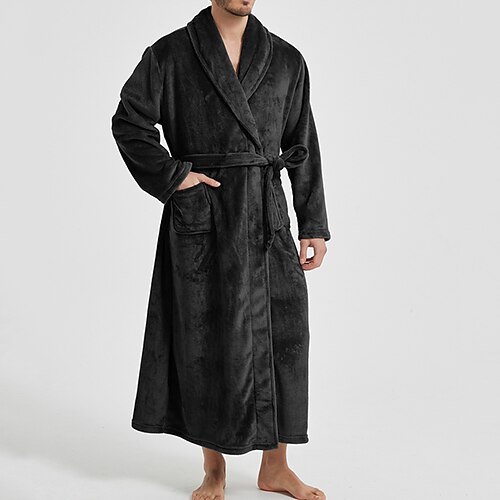 Herren Freizeitkleidung Nachthemd Bademantel Einfach Stilvoll Komfort Heim Täglich Baumwolle Thermowarm Atmungsaktiv V Ausschnitt Langarm Herbst Winter Schwarz Wein Image