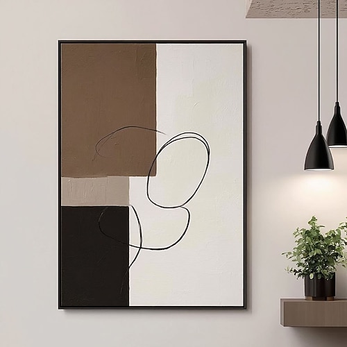 Handgemaltes Ölgemälde, neutral, modern, abstrakt, braun-weiß, minimalistisch, Wandkunst, einzigartiges Geschenk, Wohnzimmer- oder Schlafzimmerdekoration Image
