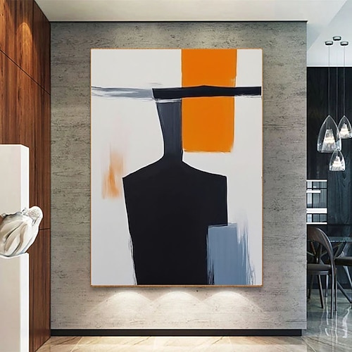 Handgemaltes Gemälde in Orange und Schwarz mit Farbblöcken, handgemaltes abstraktes Texturbild in Orange, minimalistische Kunst in Orange, abstraktes Gemälde in Schwarz, Wandkunst mit schwarzer Image