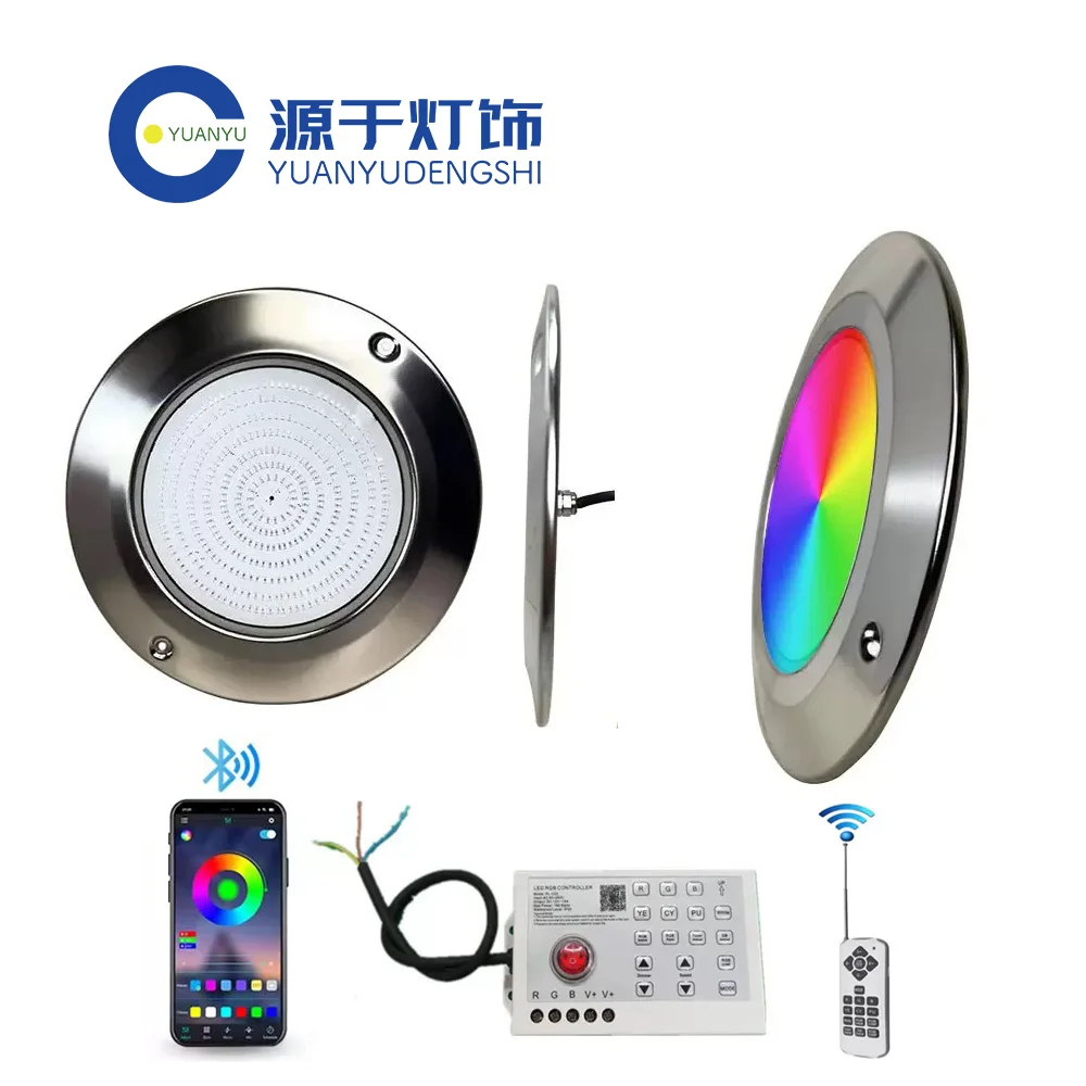 12V lampe de piscine 4 fils APP contrôle Ip68 Rgb acier inoxydable résine rempli 40W sous-marin Led piscine lumières spot Piscine LED