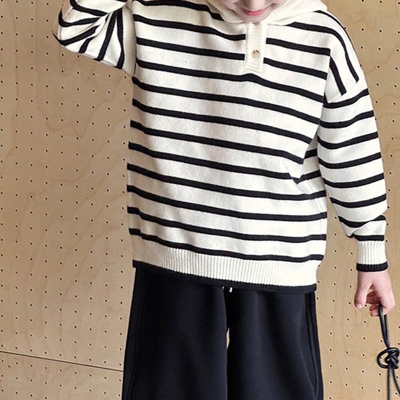 Kids Boys' Pullover Sweater Stripe Long Sleeve Keep Warm Outdoor Fashion Black Fall Clothes 4 years