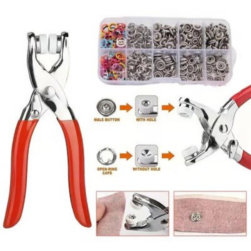 100 Sets Metal Snaps Buttons with Fastener Pliers Press Tool Kit Perfect for DIY Crafts Clothes Hats and Sewing, Snap Button Fasteners Kit for Clothing Sewing