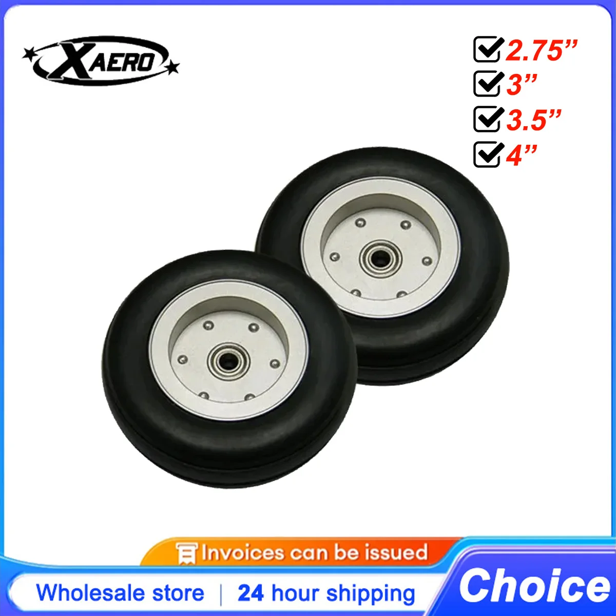 XAERO RC Flugzeug Fahrwerk Räder 1 Stück Aluminium Nabe Gummireifen mit Lagern für RC Modell Flugzeug Ersatzteile Image