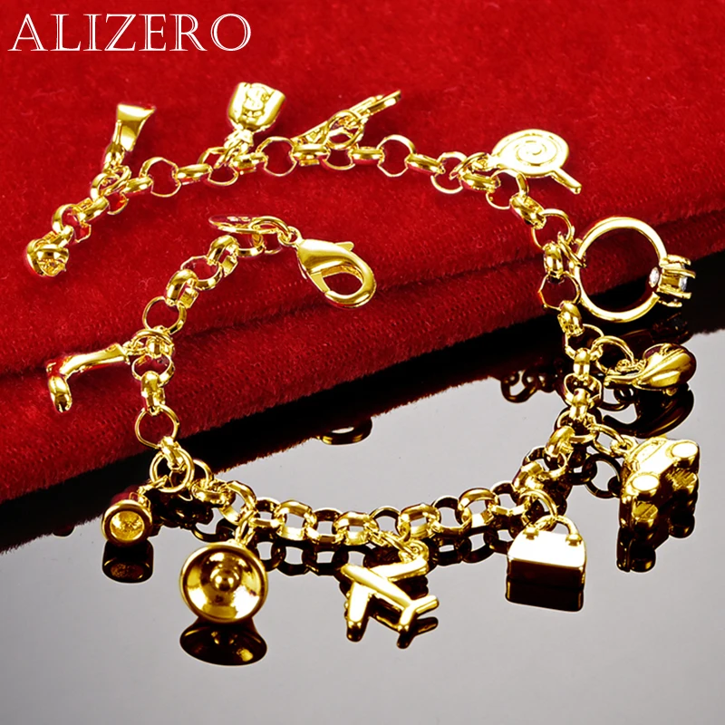 ALIZERO 18K Gold Schuhe / Lutscher / Gitarre / Glocke Charms Armbänder für Frauen Hochzeit Party Geschenk Dame Modeschmuck