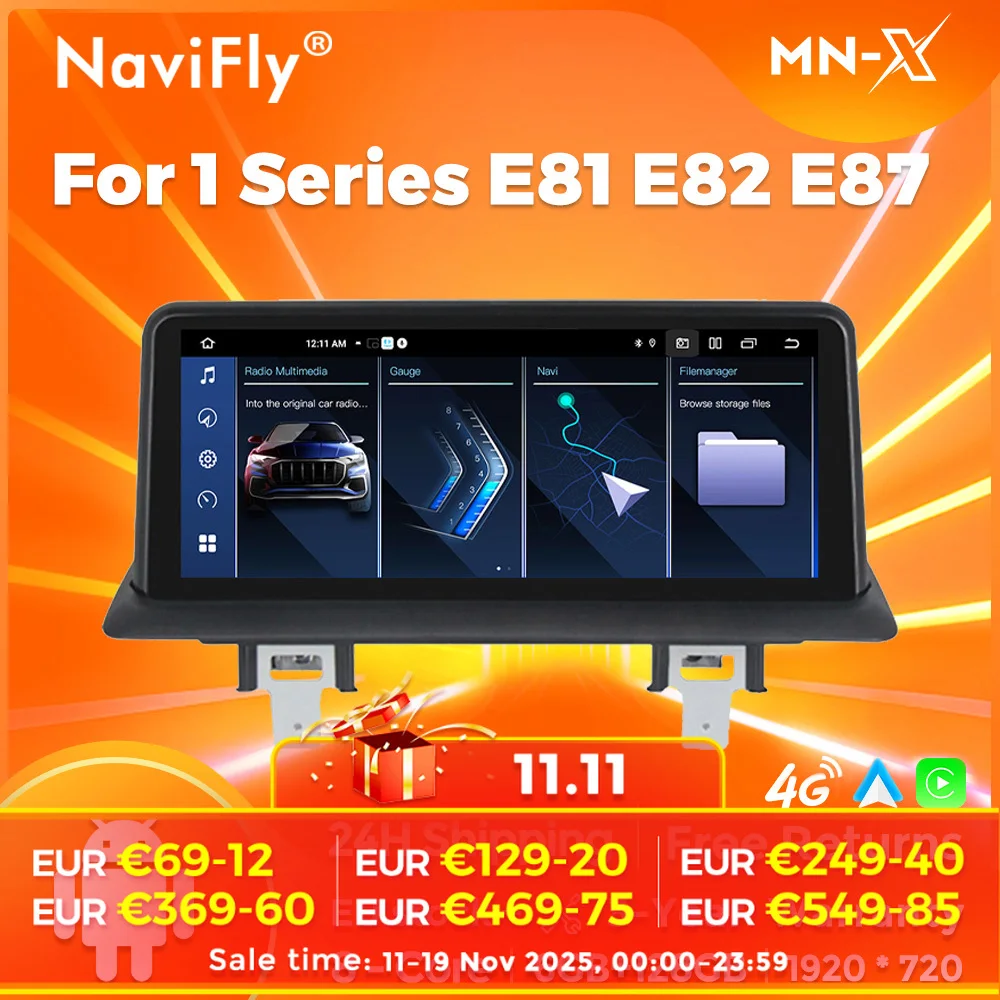 NaviFly MN-X EU Lager Auto Radio Multimedia Player Für BMW E81 E82 E87 E88 2005-2012 Android Auto Drahtlose Carplay GPS BT 6G 128G 8core Intelligente System GPS Navigation