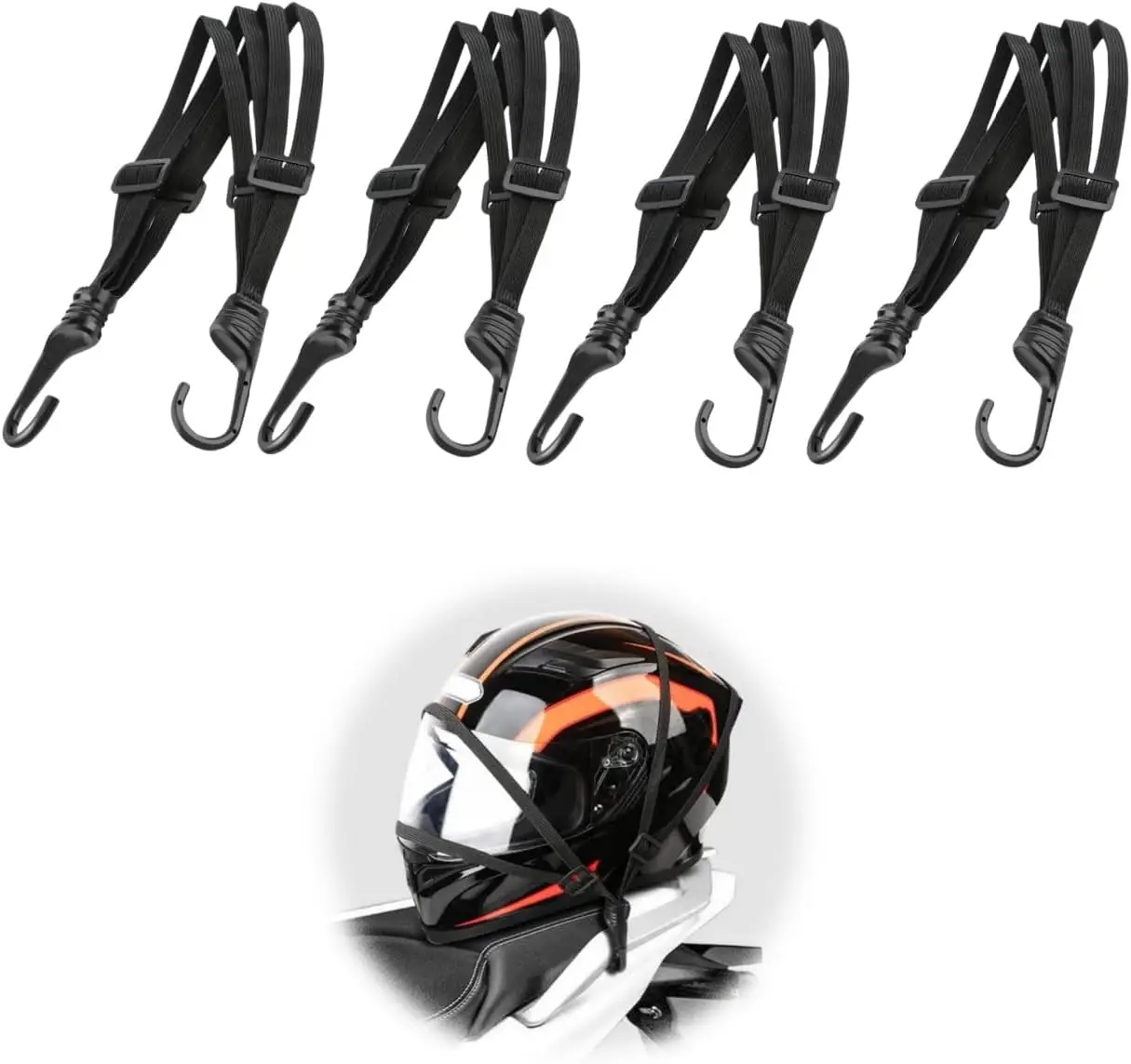 24"/60cm und 35,4"/90cm Motorradhelm Gepäckseil Bungee Cord Bandage Gepäckhelm Einziehbarer Gummiband Image