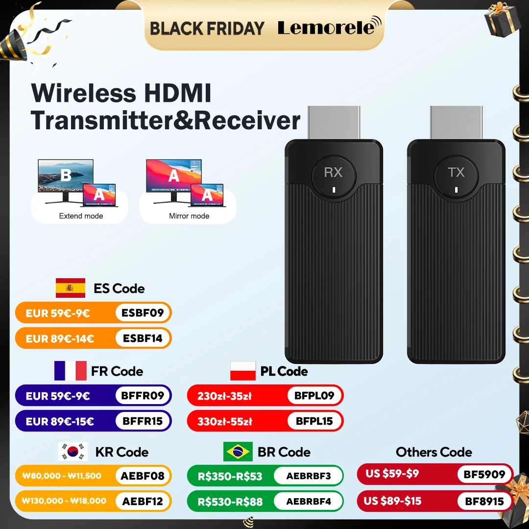 Lemorele Q50 Wireless HDMI Video Sender und Empfänger Extender Kit Display Adapter Dongle für TV Monitor Projektor Switch PC Image