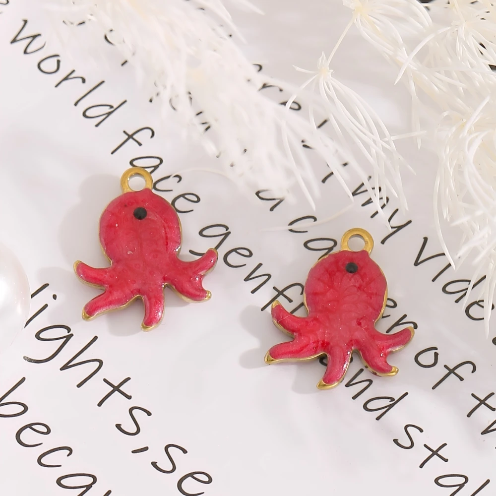 20 Stück 18K Gold Rot Emaille Octopus Charms 316L Edelstahl Anhänger für DIY Armband Ohrring Halskette Schmuckherstellung Komponente
