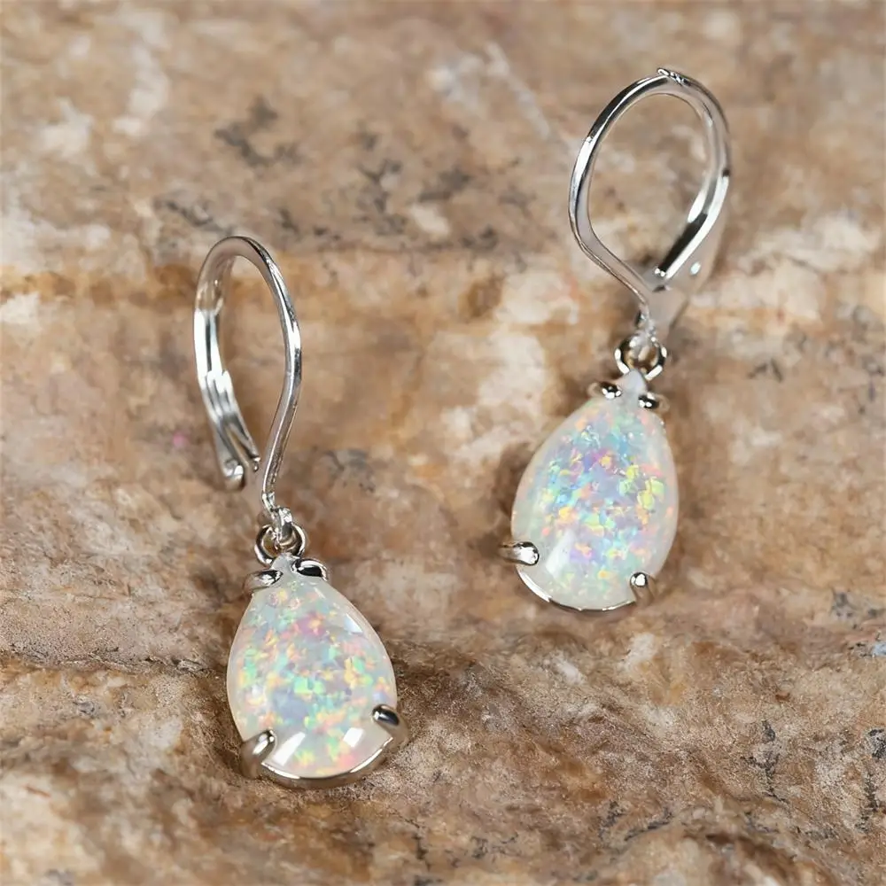 Wassertropfen Stein Weiß Blau Opal Träne Anhänger Creolen Für Frauen Vintage Gold Silber Farbe Hochzeit Schmuck Verlobung Geschenke Image