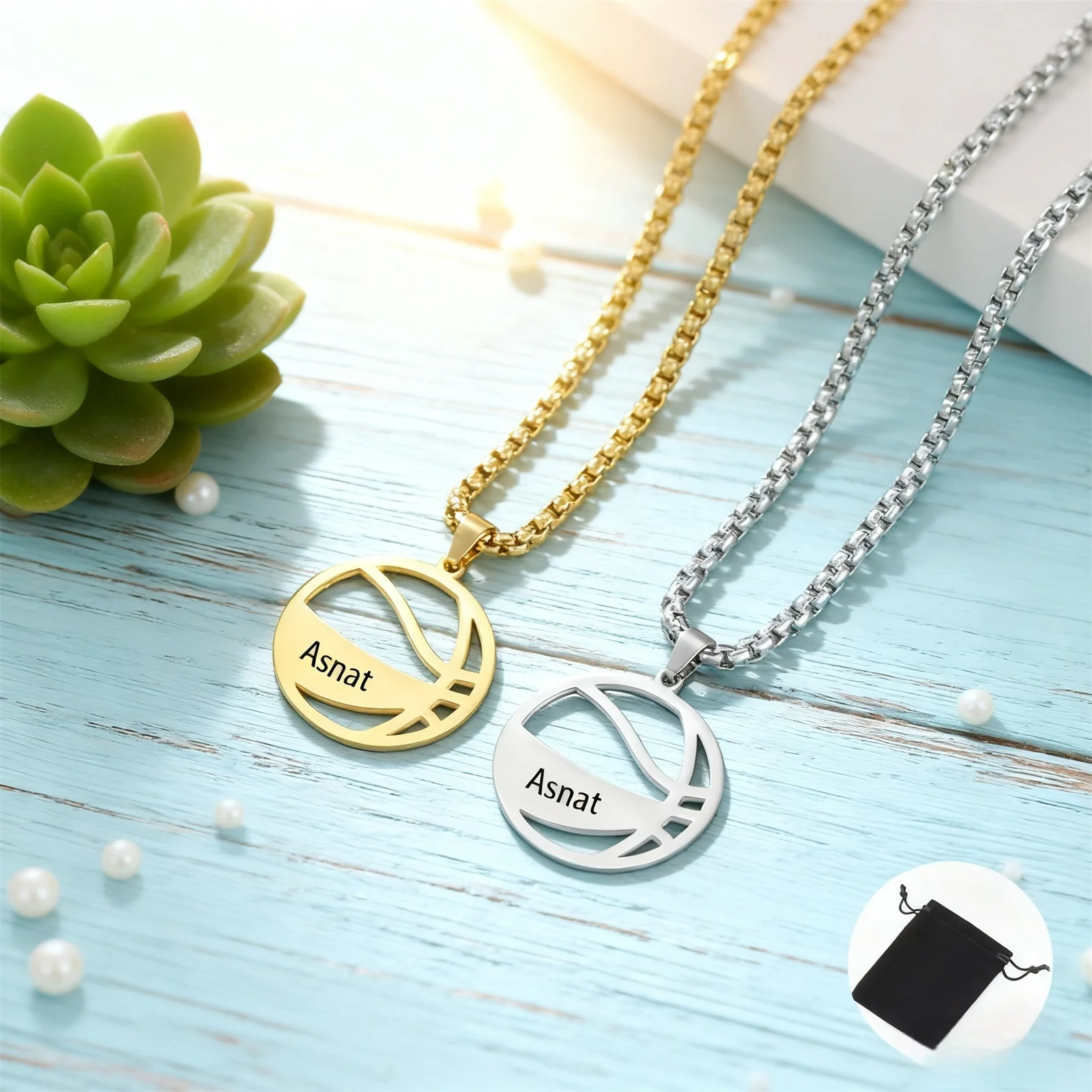 Personalisierte Datum Name Basketball Sport Halskette Edelstahl personalisierte individuelle Geschenk Valentinstag Geschenk Image