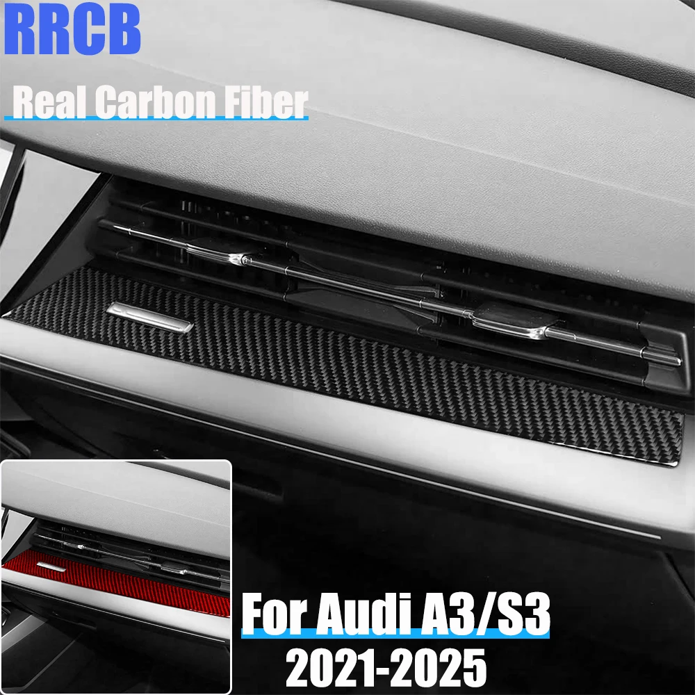 Real Carbon Fiber Auto Zubehör Passagier Dashboard Panel Trim Soft Cover Aufkleber Für Audi A3 S3 8Y 2021 2022 2023 2024 2025 Image