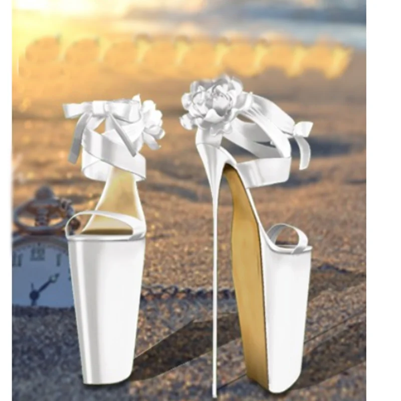 Weiße Blume Hohl Plattform Sandalen Thin High Heel Peep Toe Mode Sexy 2025, Sommer Große Größe Frau Schuhe Zapatillas Mujer