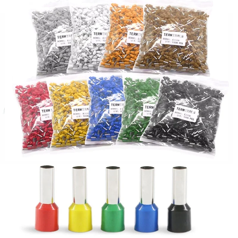 Verpackte röhrenförmige Crimpklemmen, elektrische Drahtkabelhülsen, Steckverbinder E0508 E7508 E1008 E1508 E2508 E4009 E6012 Ringhülse Image
