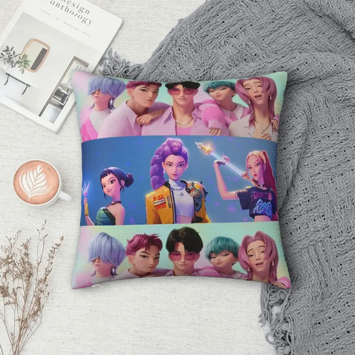 Huntrix Saja Boys Kissenbezug 45 x 45 cm, Kpop Anime Kissenbezug, Demon Hunters Merch für Heimdekoration Image