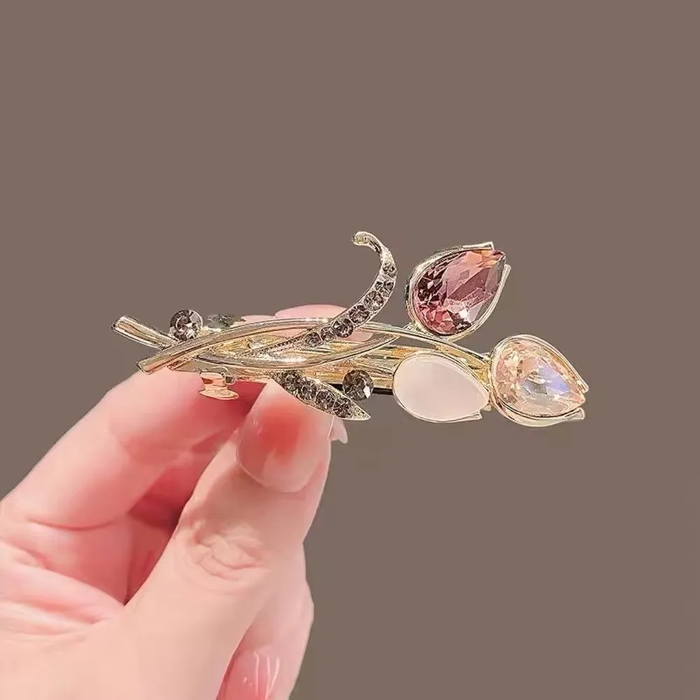 Neue Exquisite Strass Tulpe Haarspangen Pony Luxus Haarnadeln Frauen Mädchen Mode Kreativität Haar Zubehör Image