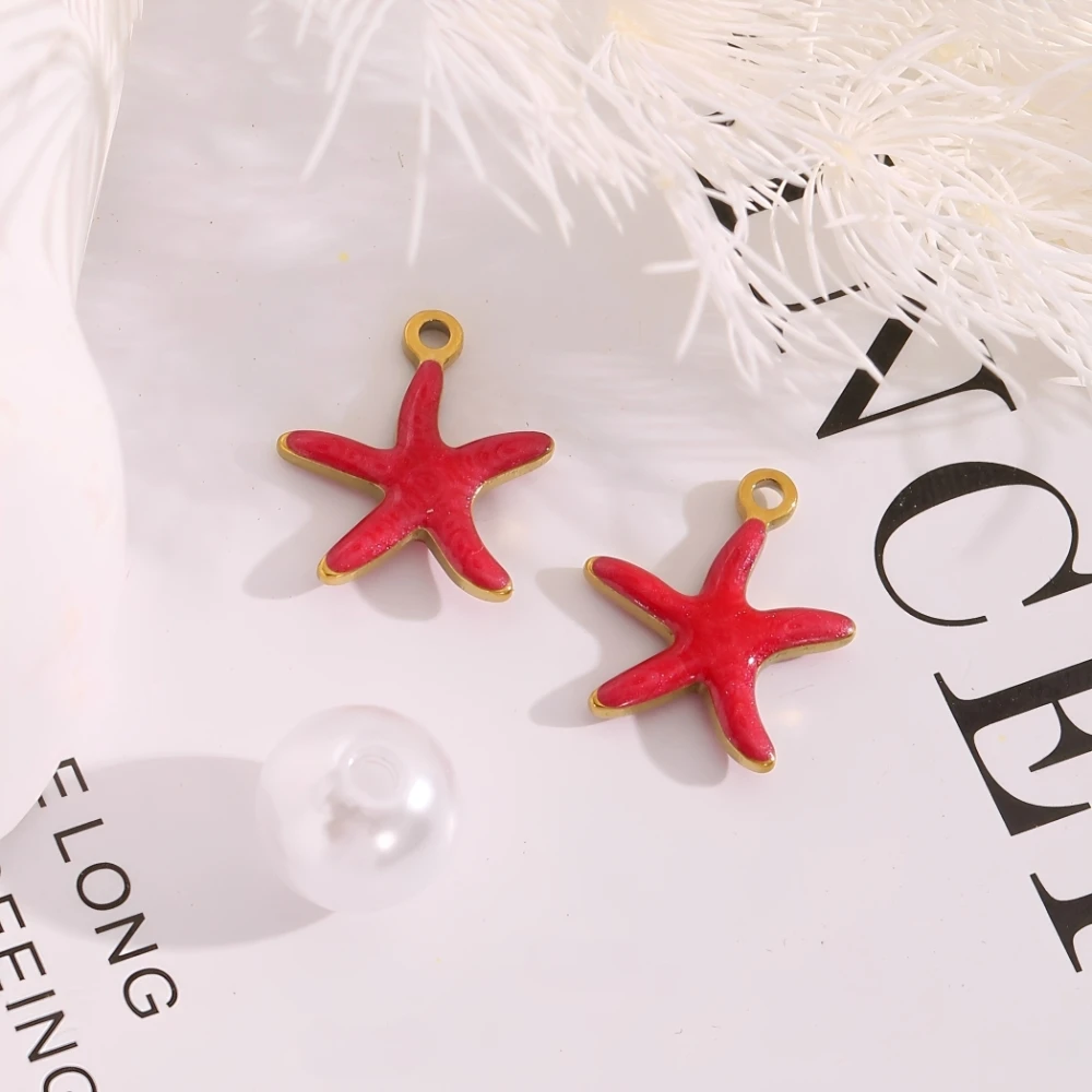 20 Stück Edelstahl 18 Karat vergoldet doppelte rote Emaille Seestern Charms Anhänger für DIY Armband Ohrring Schmuckherstellung Wholesa