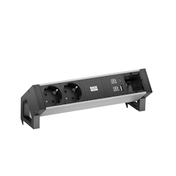 BACHMANN DESK2 ALU BLACK 2xSchutzkt.USB, USB Charger 22W A&C 1xABD 0,2m GST18 Image
