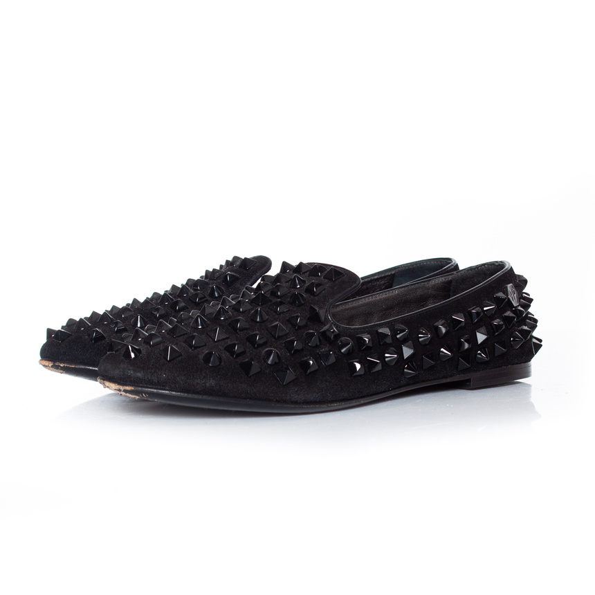 Philipp Plein Wildleder-Nietenloafer in Schwarz