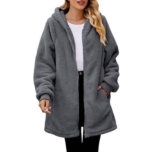 Per donna Giacca in Pile Cappotto Teddy Giacca con Cappuccio Caldo Traspirante Cerniera Tasca Foderato in pile Casual Blocco di colori Natale Vacanza Streetwear Abbigliamento quotidiano Cerniera Lungo
