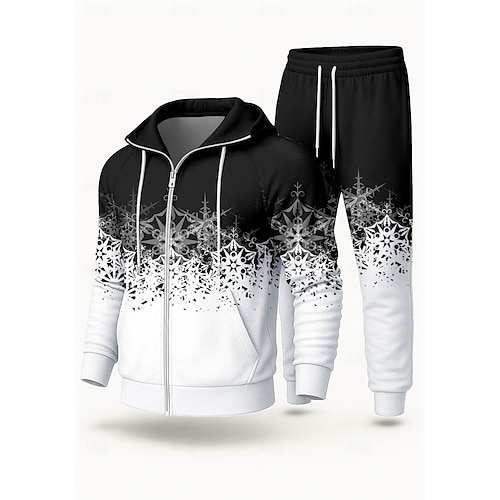 Natale Per uomo Felpa con cappuccio Tuta da Ginnastica Tuta da 2 pezzi Coulisse Con zip Gradiente di Colore Completo Abbigliamento Autunno Nero Rosso Lavoro All'aperto Viaggio Leggero Di tendenza