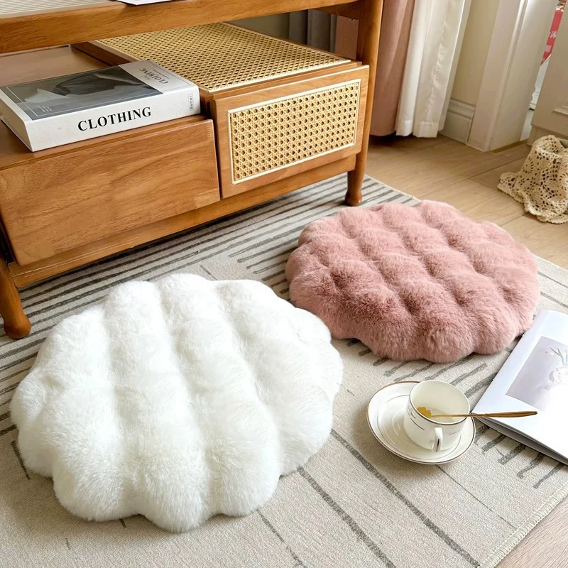Futon-Kissen aus Kunst kaninchen fell, rundes Plüsch-Stuhl bezug kissen, weiche Tatami-Matte im japanischen Stil, Meditations sitzpolster aus Memory Foam Image