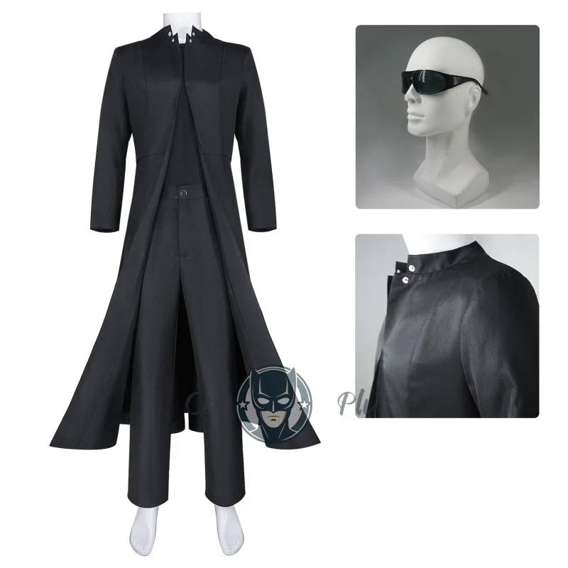 The Matrix Resurrections Neo Top und Hose Schwarz Set Cosplay Kostüm Halloween Maskerade Karneval Party Outfits für Männer Image