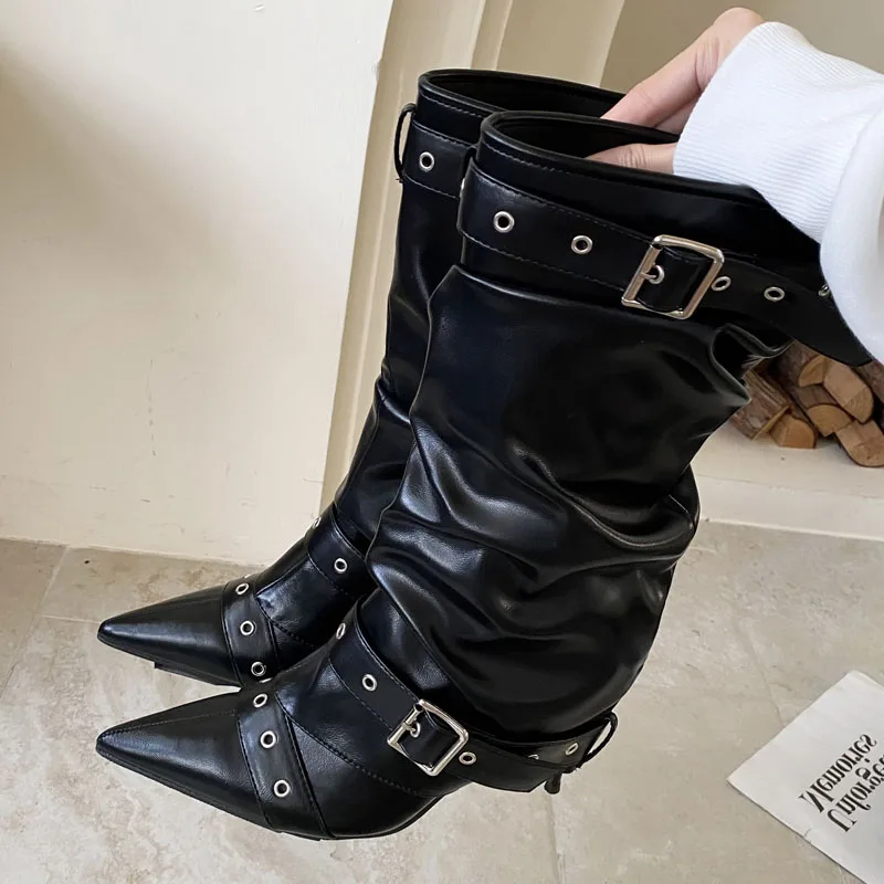 Eilyken Street Style Dünne High Heels Frauen Stiefeletten Designer Gürtel Schnalle Spitz Frühling Herbst Schuhe Image