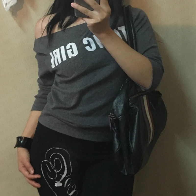 Y2K Vintage Damen T-Shirt Langarm Letter Print Top Damenmode Casual Crop Top Shirt 2000er Jahre Tops High Street