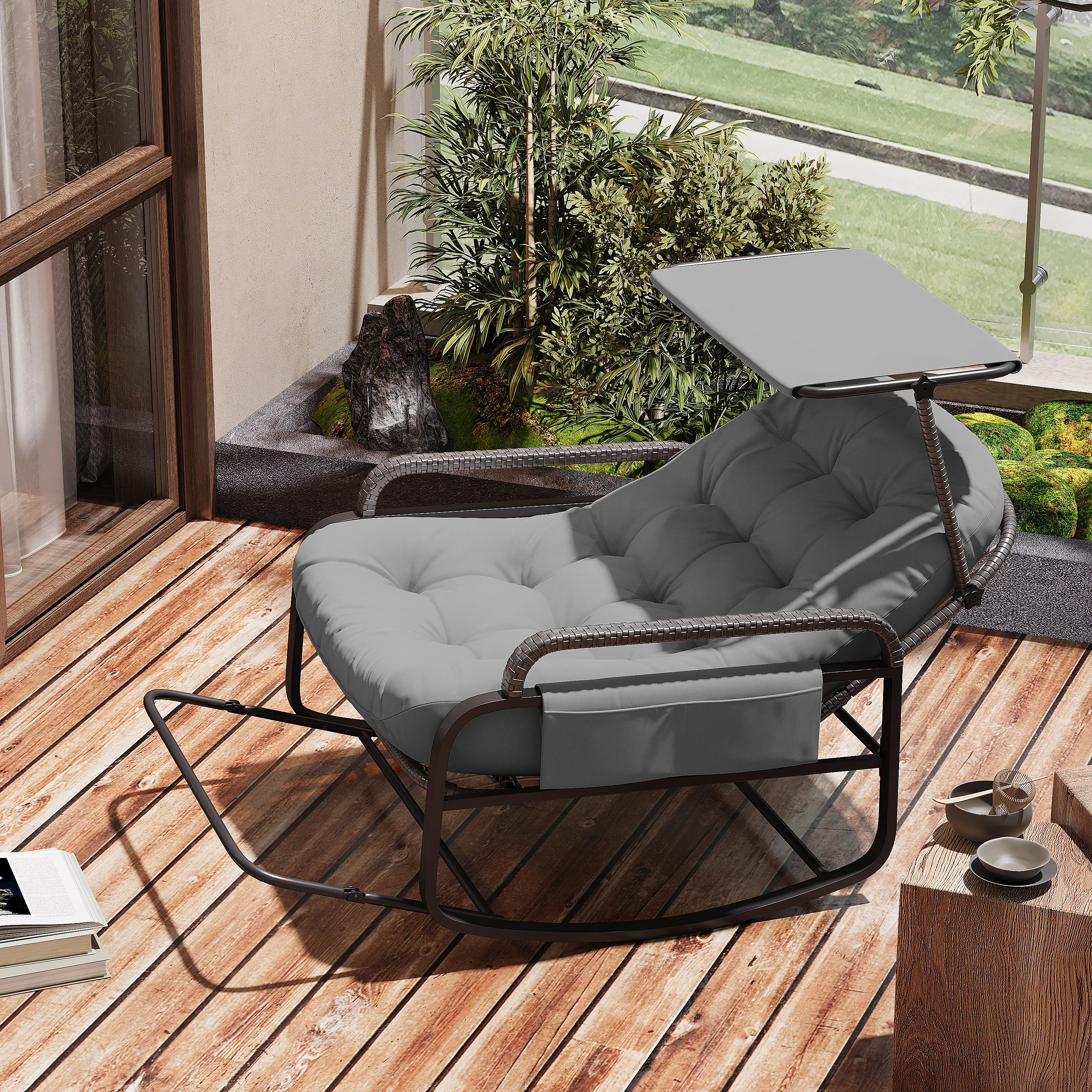 Outdoor Patio Schaukelstuhl für Innen mit Gepolstertem Kissen - Ei-Schaukelstuhl für Wohnzimmer, Veranda, Garten, Terrasse Image