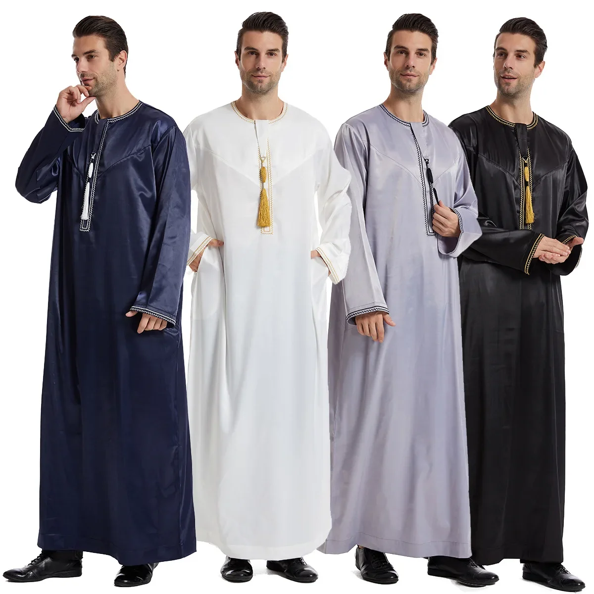 Eid-Kleid für muslimische Männer, Jubba Thobe Herren-Abaya, islamisches Eid 2026, Ramadan, lange Robe, Saudi-Muslim, tragen Kaftan, Dubai, arabische Kleider Image