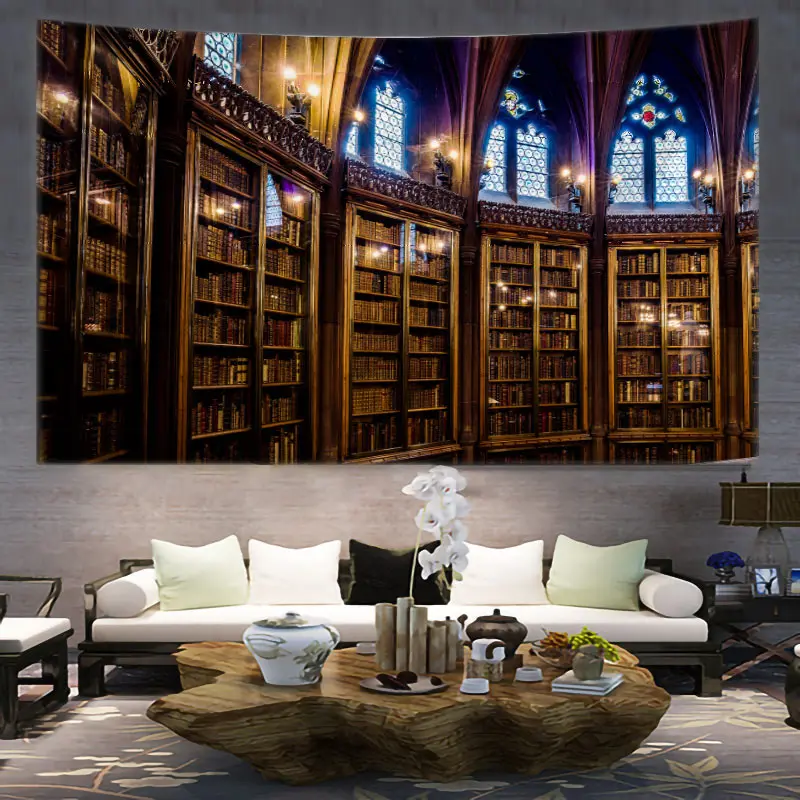 Bücherregal, Heimdekoration, Wandteppich, Stumpfzimmer, Wandbehang, Wasserfall und Baumdekoration, Vintage-Schlafzimmer-Wandteppich Image
