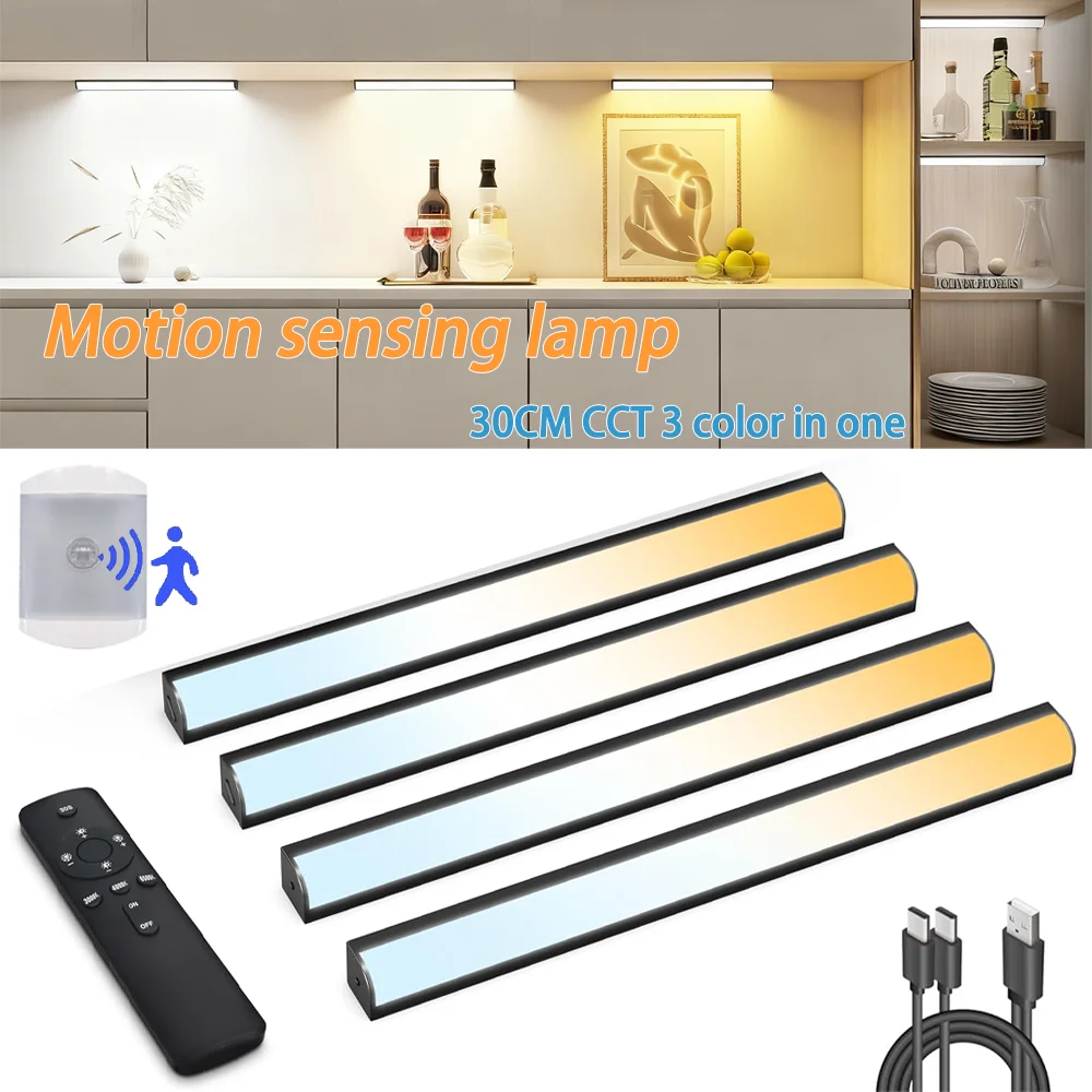 CCT LED Motion Sensor Licht Drahtlose LED Nachtlicht Typ C Wiederaufladbare Licht Schrank Garderobe Lampe Treppe Hintergrundbeleuchtung Küche Image