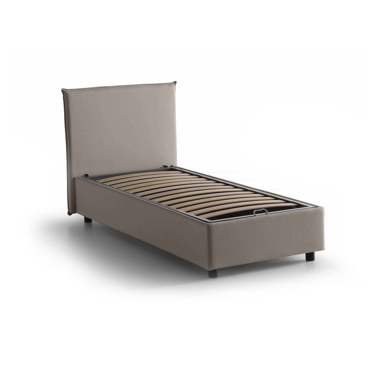 Dmora Einzelbett Dbasell, Bettkasten mit Stoffbezug, 100 % Made in Italy, Öffnung vorne, geeignet für Matratzen 90 x 200 cm, Taupe Image