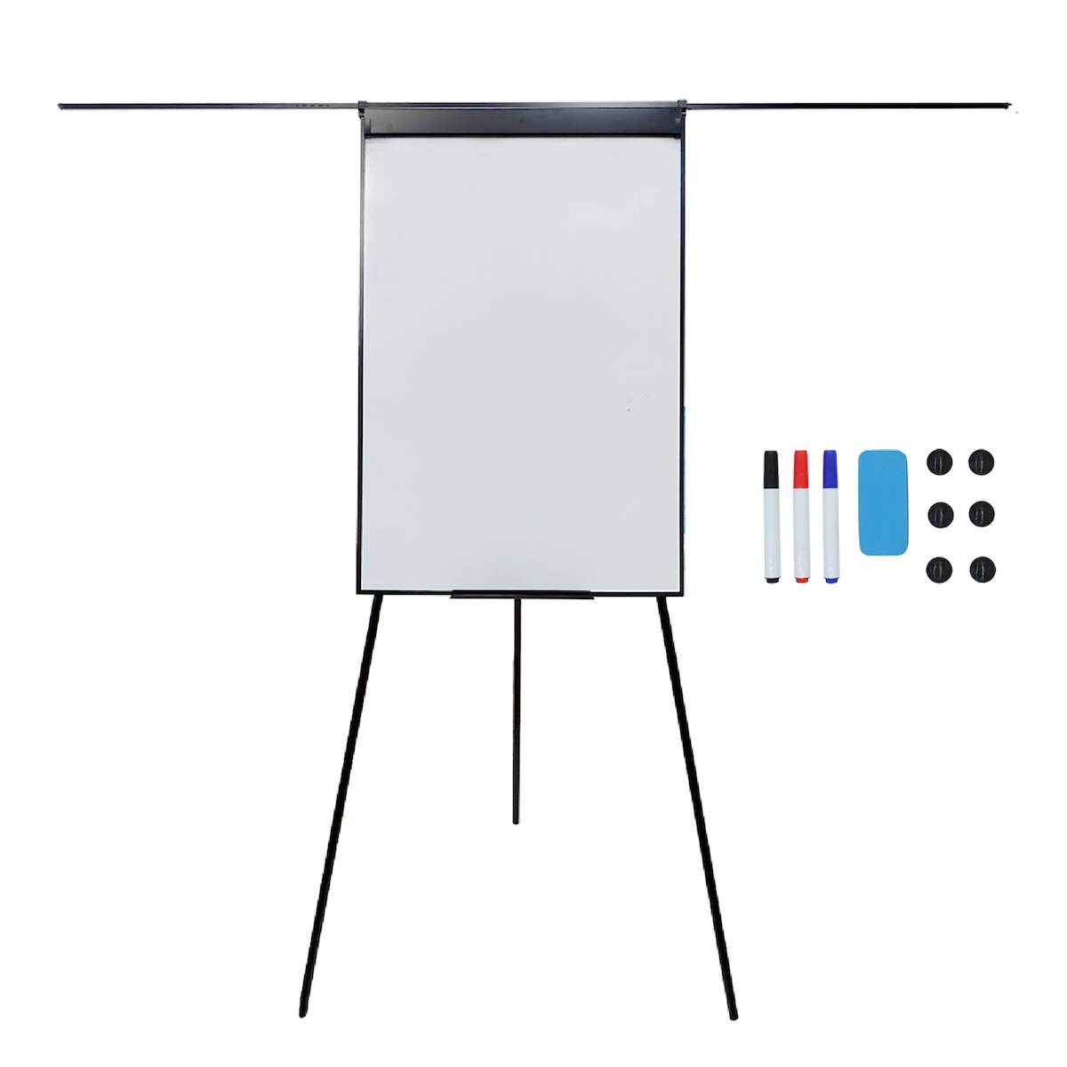 Relaxdays Flipchart Whiteboard, magnetisch, höhenverstellbar, Dreibein, Stifteablage, Alu-Rahmen, HB: 100x70 cm, schwarz Image