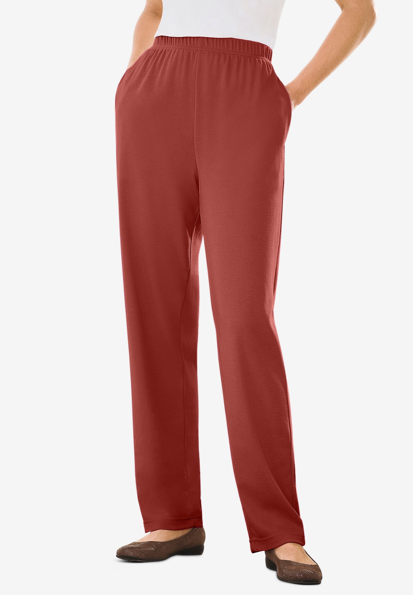 Plus Size Women's 7-Day Knit Straight-Leg Pull-On Pants by Woman Within in Red Ochre (Size 1X)