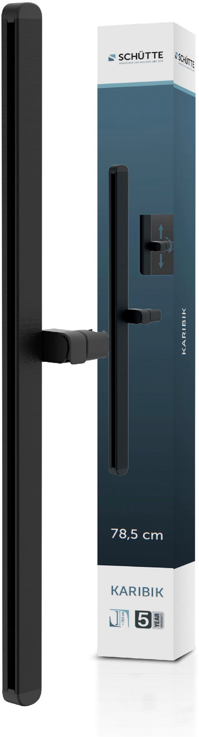 Duschstange SCHÜTTE "KARIBIK", schwarz matt, B:10,5cm T:6,5cm, Alumimium, Duschkopfhalterungen, Hochwertige Brausestange mit Design-Brausehalter