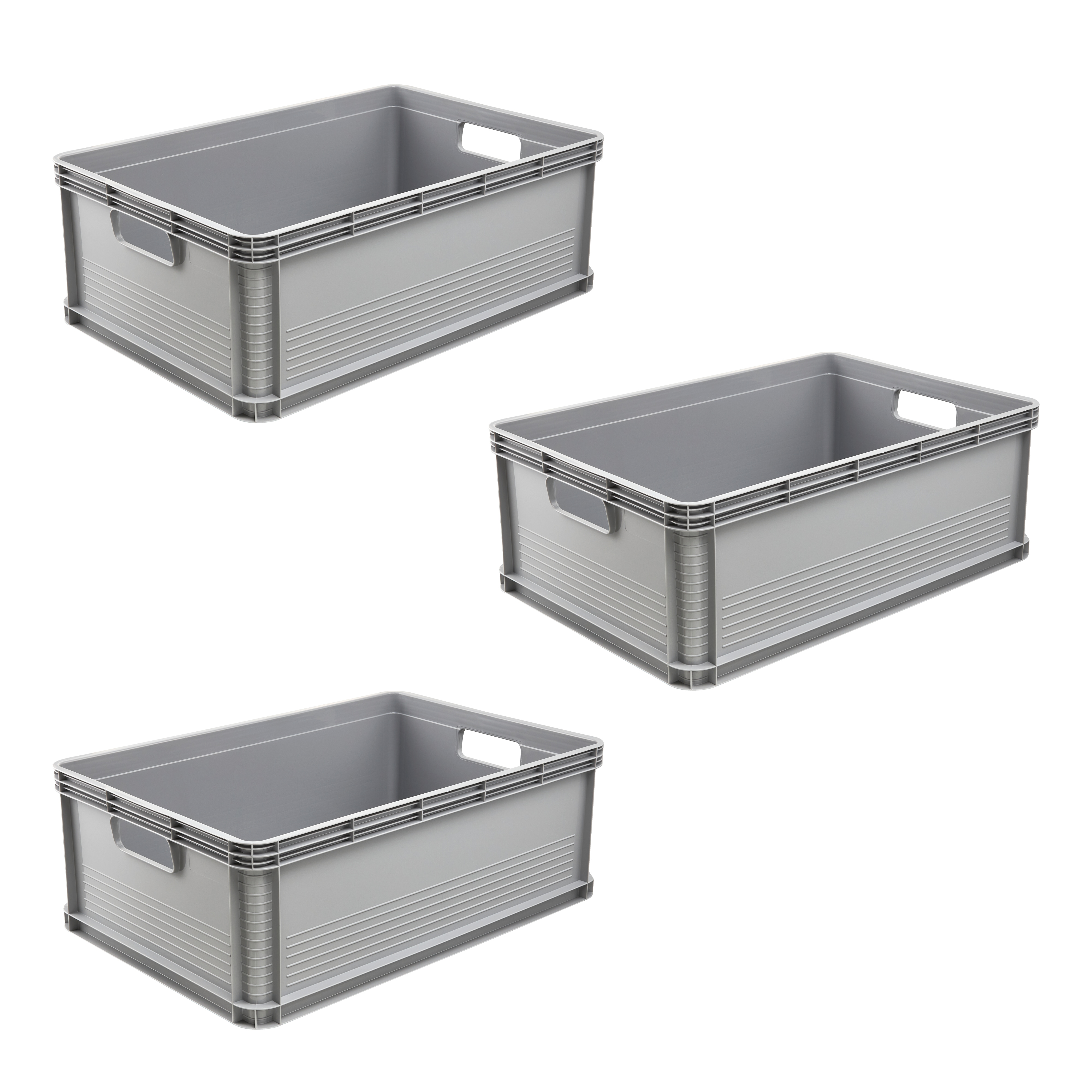 Transportbehälter KEEEPER "Transportbox robert, 3er Set, 45 L, 60 x 40 x 22 cm", nordic grau, B:40cm H:22cm L:60cm, Kunststoff, Transportboxen, säure- und laugenbeständig, 60 kg Tragkraft