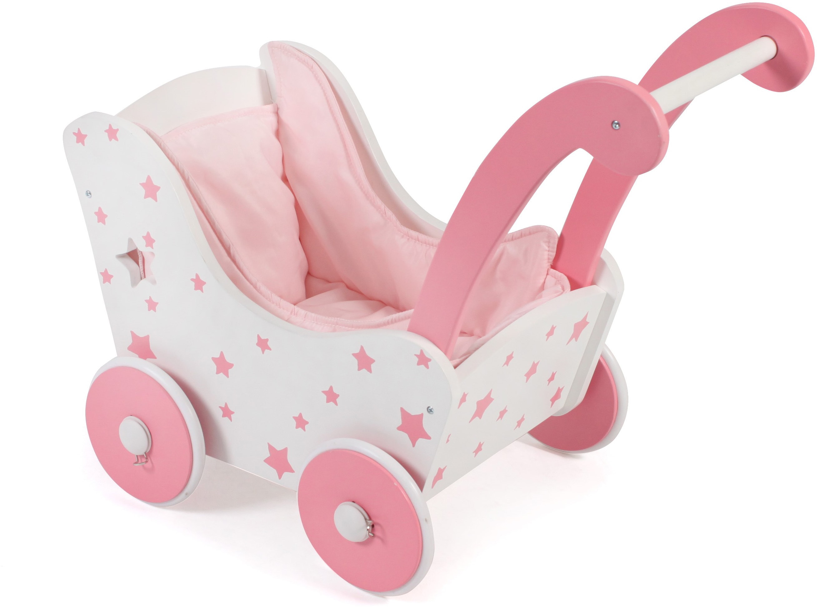 Puppenwagen CHIC2000 "aus Holz", pink (stars pink), Puppenwagen, KinderB:31cm H:45cm T:55cm, Mitteldichte Faserplatte (MDF), B:31cm H:45cm T:55cm