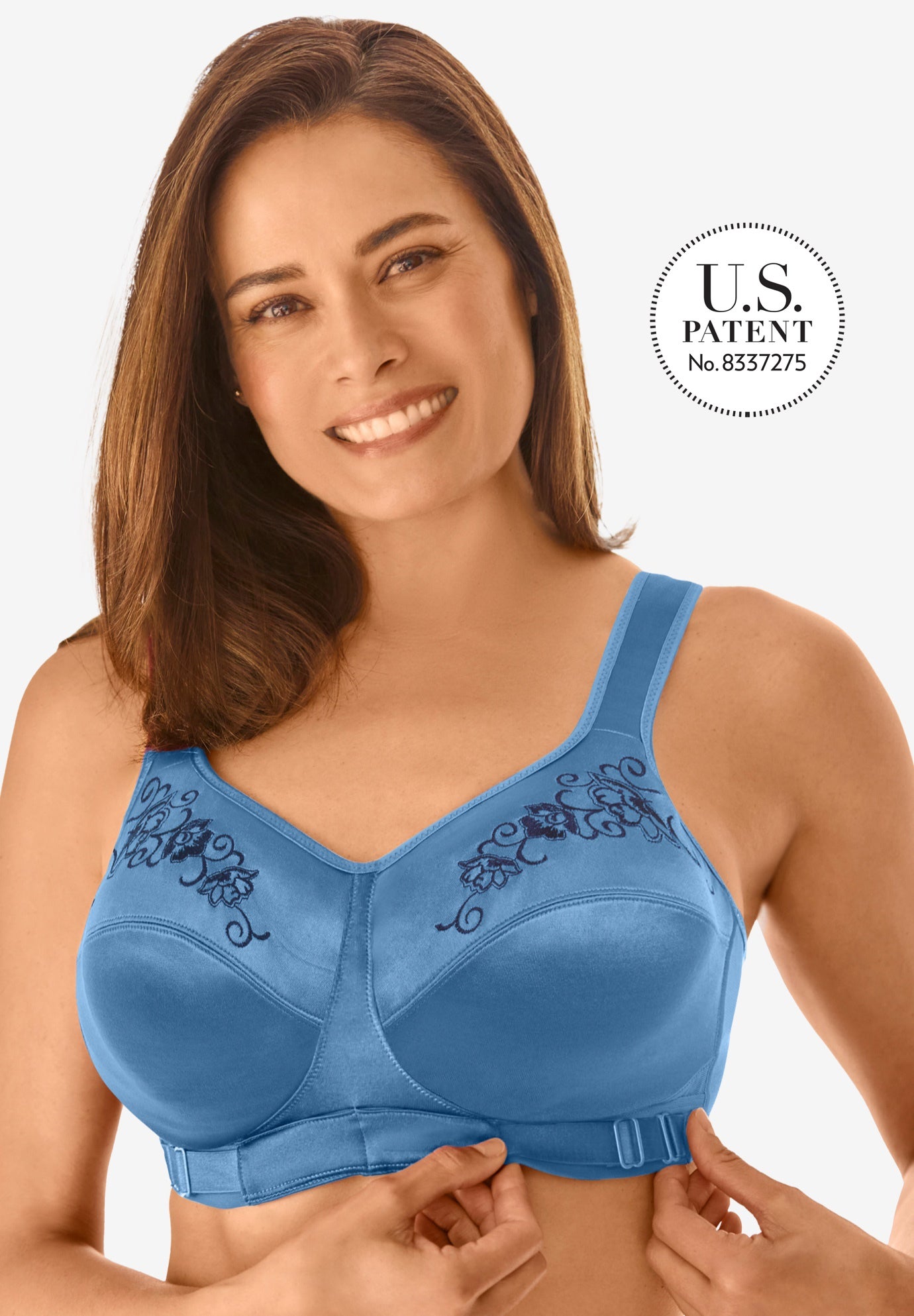 Plus Size Women's The Embroidered Custom Fit Bra by Comfort Choice in Dusty Indigo Embroidery (Size 40 B)