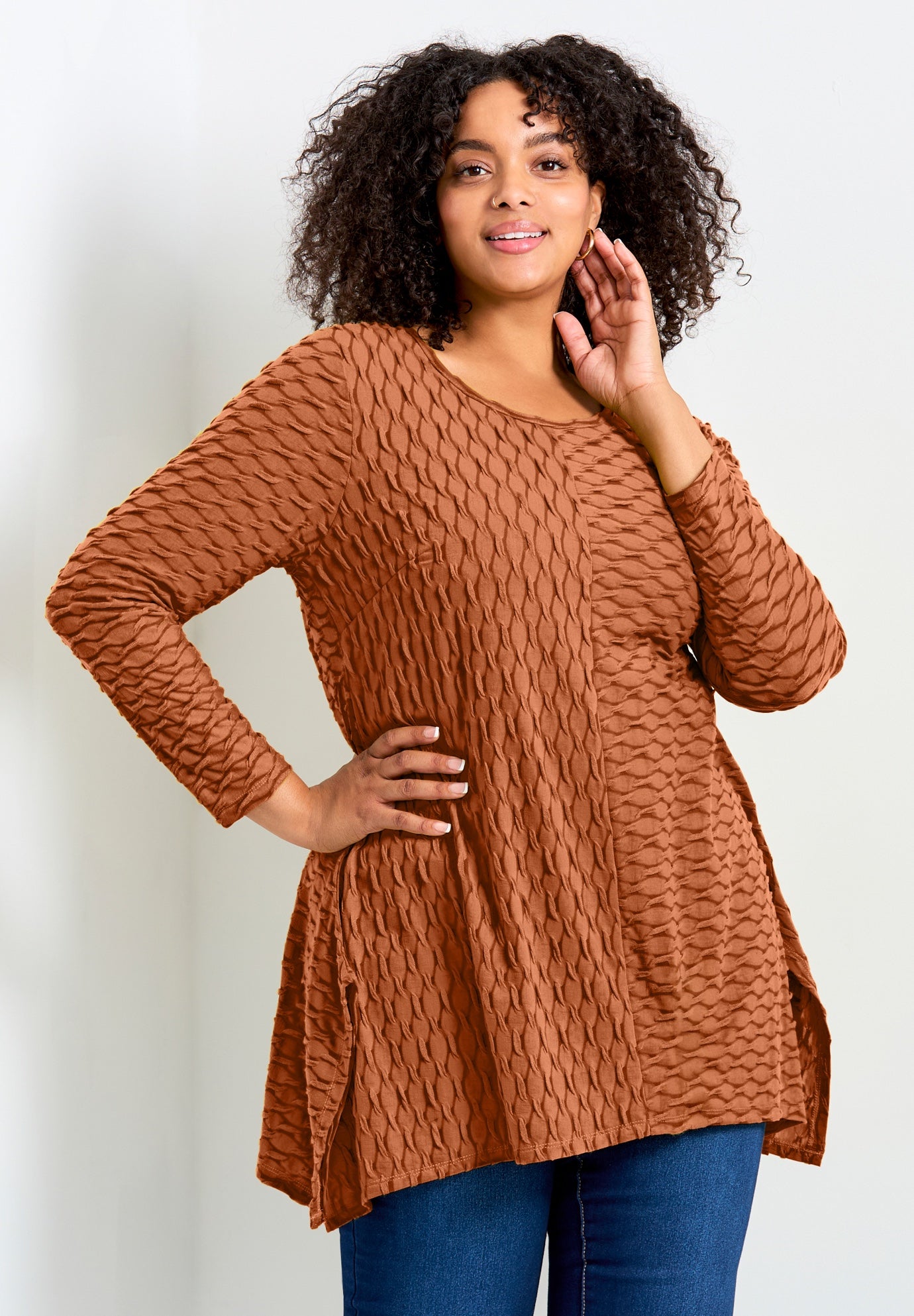 Plus Size Women's Tiarne Textured Tunic by Avenue in Cinnamon (Size 22/24)