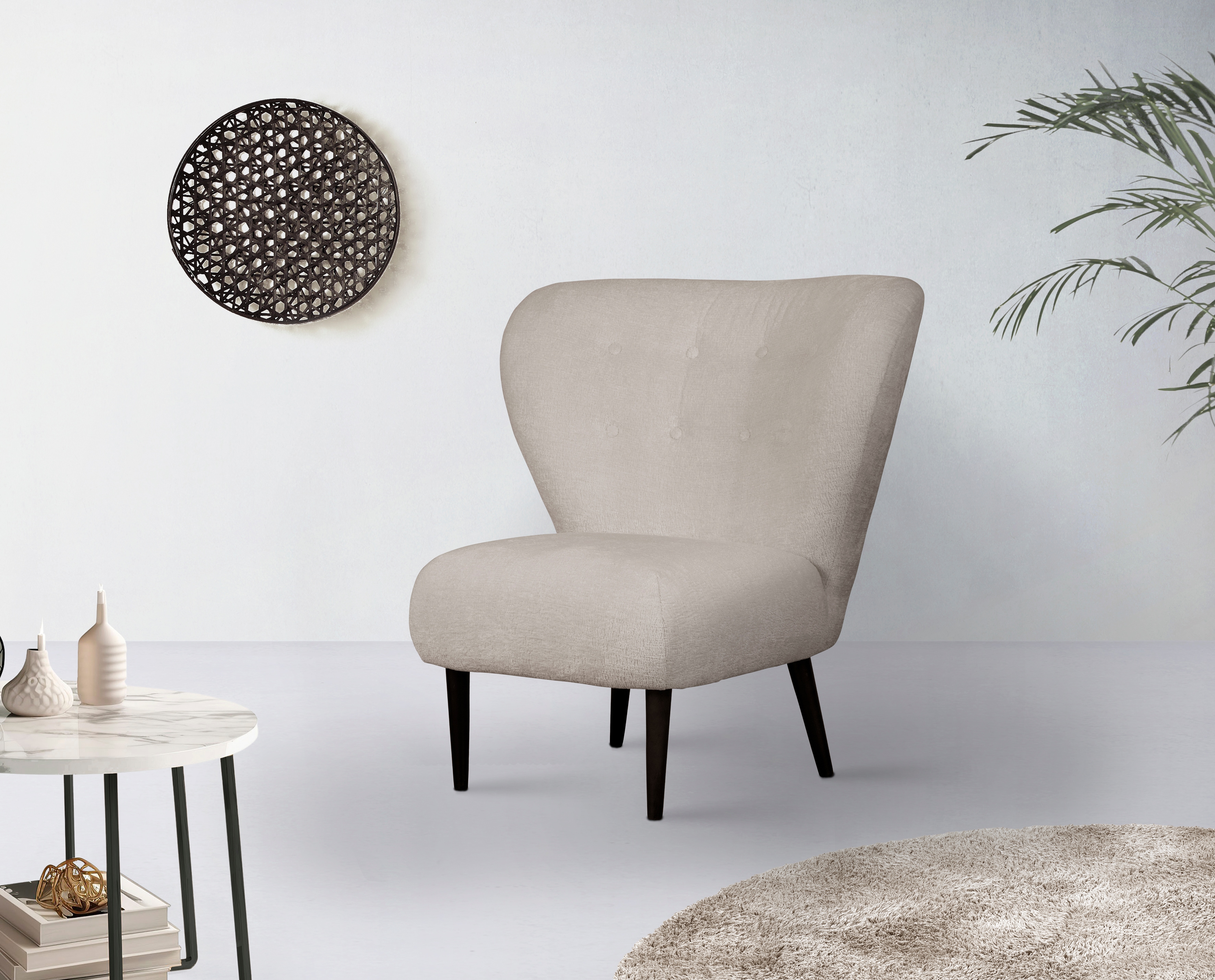 Sessel "Dinah", grau (silbergrau), B:84cm H:92cm T:83cm, 100% Polyester, LEGER HOME BY LENA GERCKE, Sessel, Sessel Sessel mit Hocker Einzelsessel Ohrensessel mit Hocker Ohrensessel, Knopfheftung im Rücken, wahlweise mit oder ohne Hocker