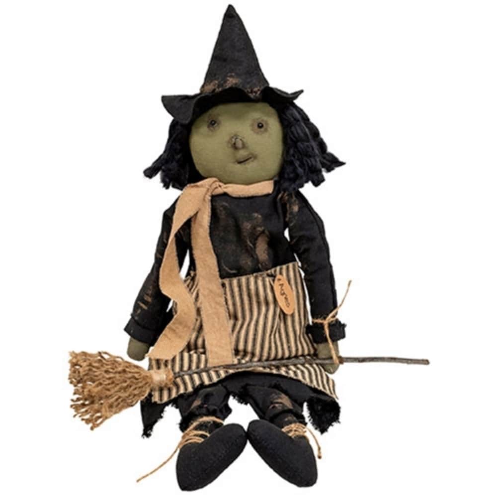 Primitive Agnes Witch Doll with Broom Rustic Fall Home Decor - 8