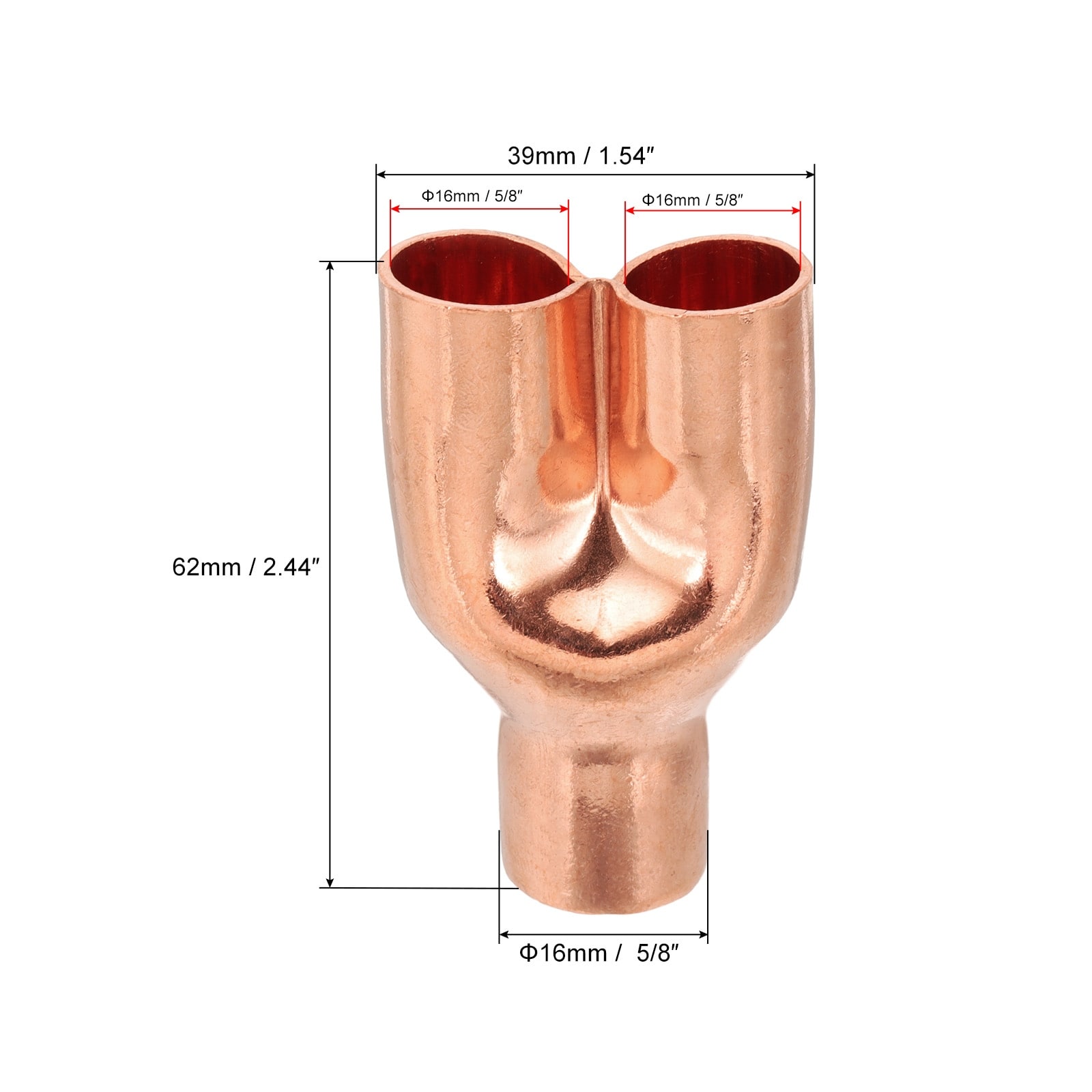Y Type Copper Fitting Welding Joint Split Union Intersection for HVAC, Air Conditioning Refrigeration - Brown