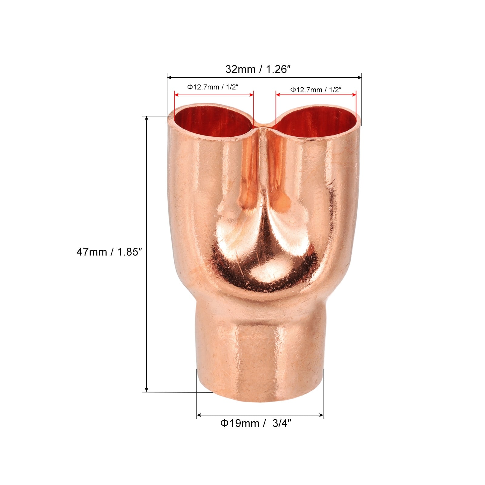 Y Type Copper Fitting, Welding Joint Split Union Intersection for HVAC, Air Conditioning Refrigeration - Brown