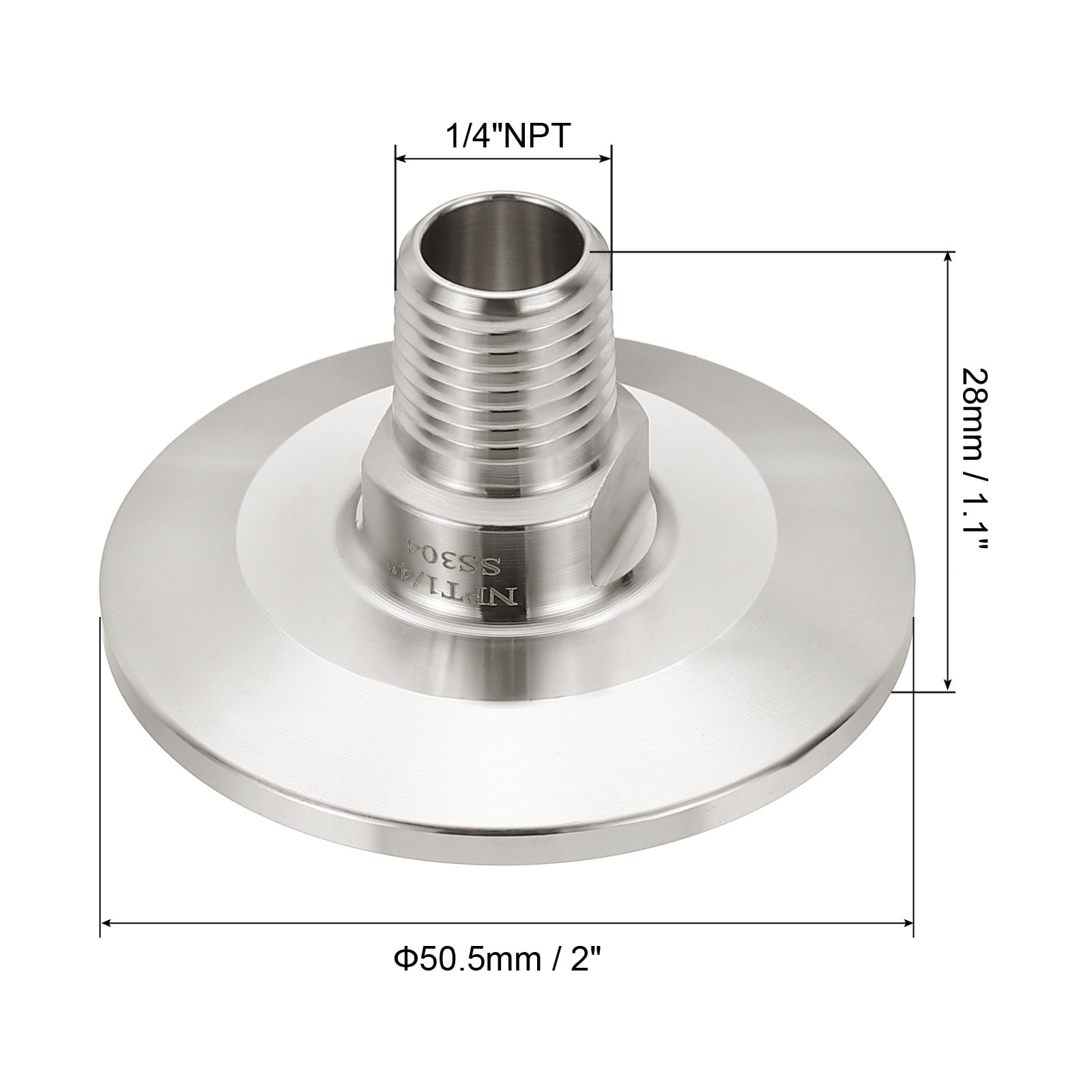 Tri Clamps Adaptor, Tri Clamps Fittings to NPT Male Thread Adaptor Sanitary 304 Stainless Steel for Food Beverage - Silver