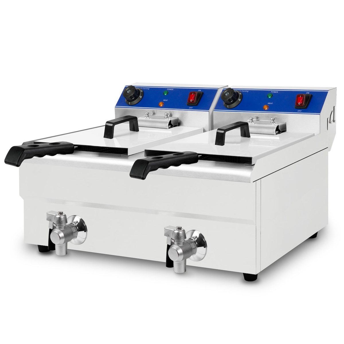 VERTES Friteuse Fritteuse Fritöse Edelstahl 2x 10L (2x 3000W, 230V, Kaltzonenprinzip, Temperatur Stufenlos Regulierbar 50-250°C, 2 Frittierkörbe) Image