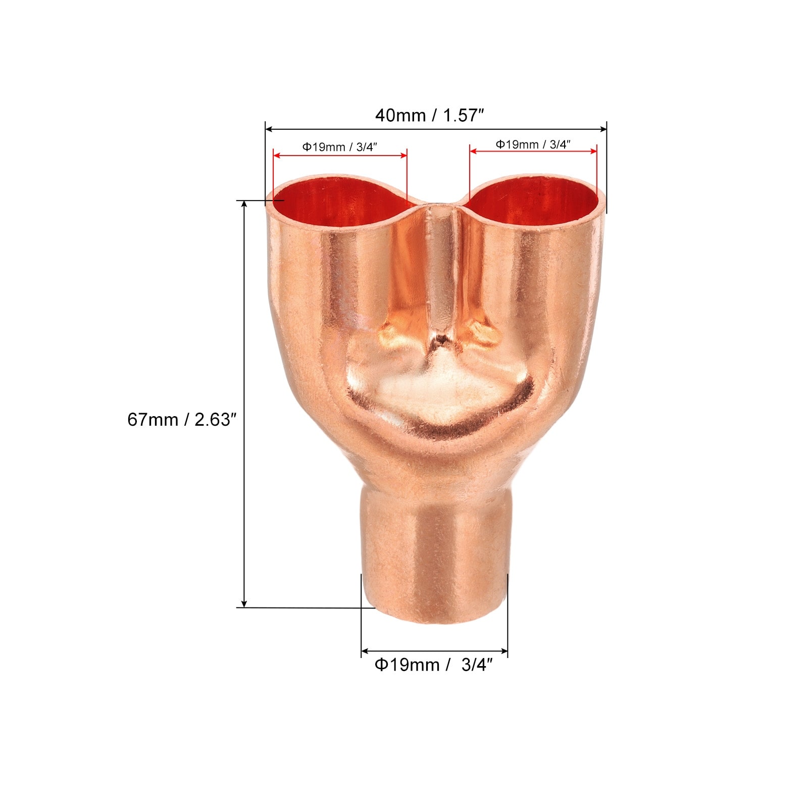 Y Type Copper Fitting, Welding Joint Split Union Intersection for HVAC, Air Conditioning Refrigeration - Brown
