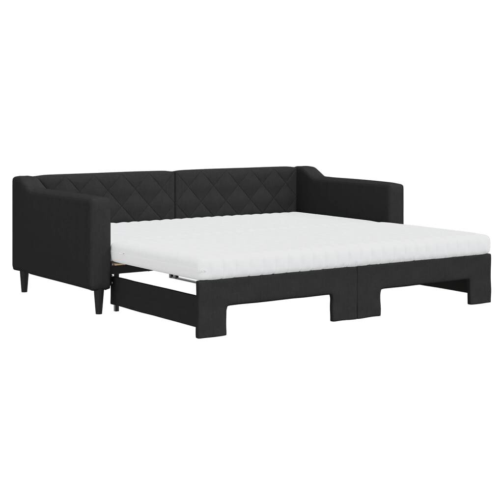 vidaXL Tagesbett Ausziehbar mit Matratzen Schwarz 90x190 cm Stoff Image