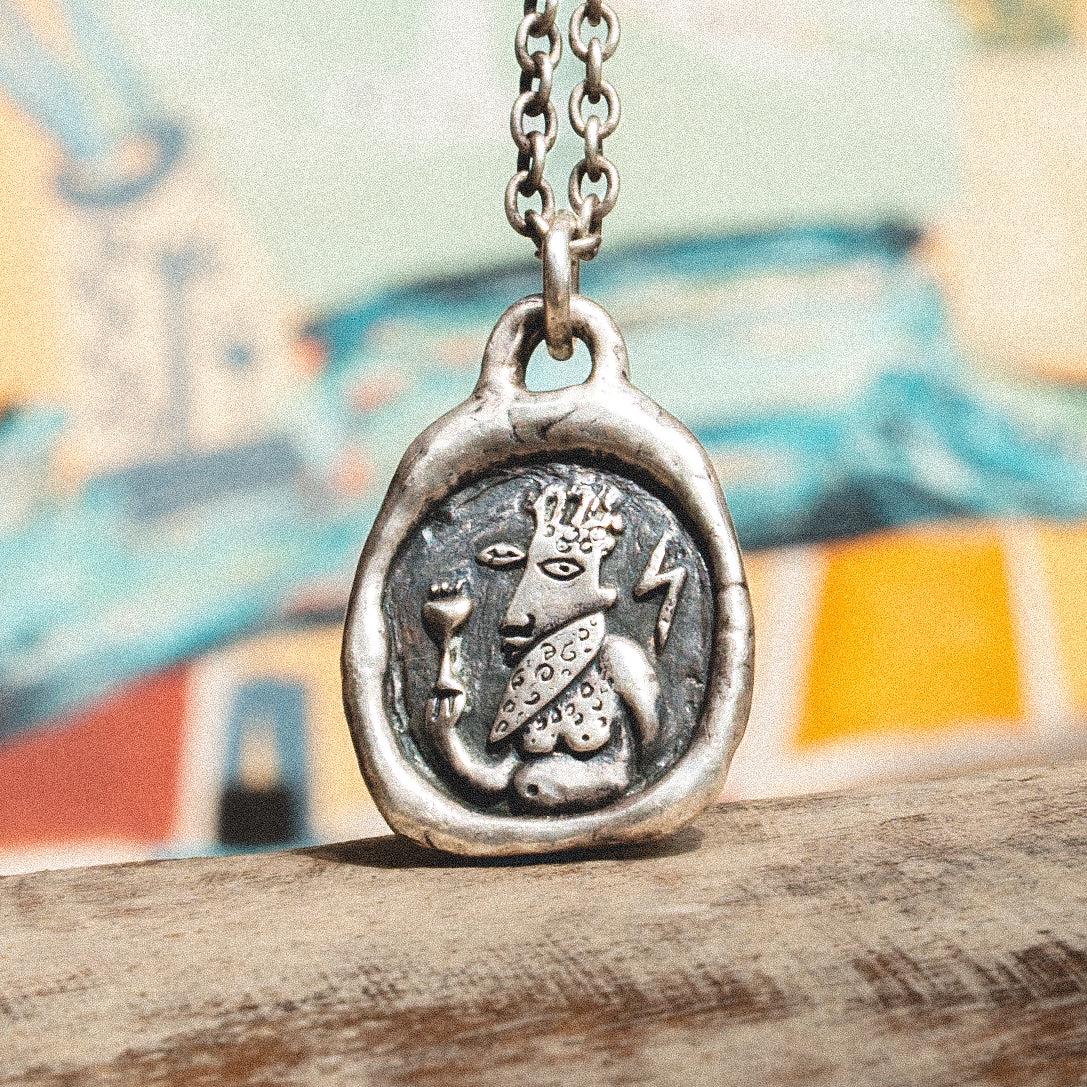 Catena Fat Zeus / Ciondolo in argento da uomo / Medaglione in argento 925 / Collana con dio greco / Gioielli mitologici fatti a mano / Reif